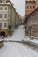 Winter view of Ke Hradu street in Prague, Czech Republic