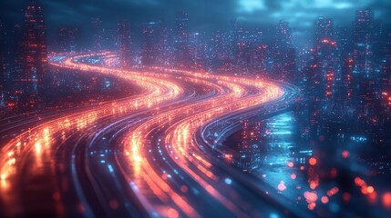Fototapeta premium smart city transportation network glowing interconnected paths autonomous vehicles iot sensors sleek design cool blue tech aesthetic