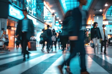 Blurred business people on their way from work Crowd of business people on their way from work. They are unrecognisable. Long exposure shot.