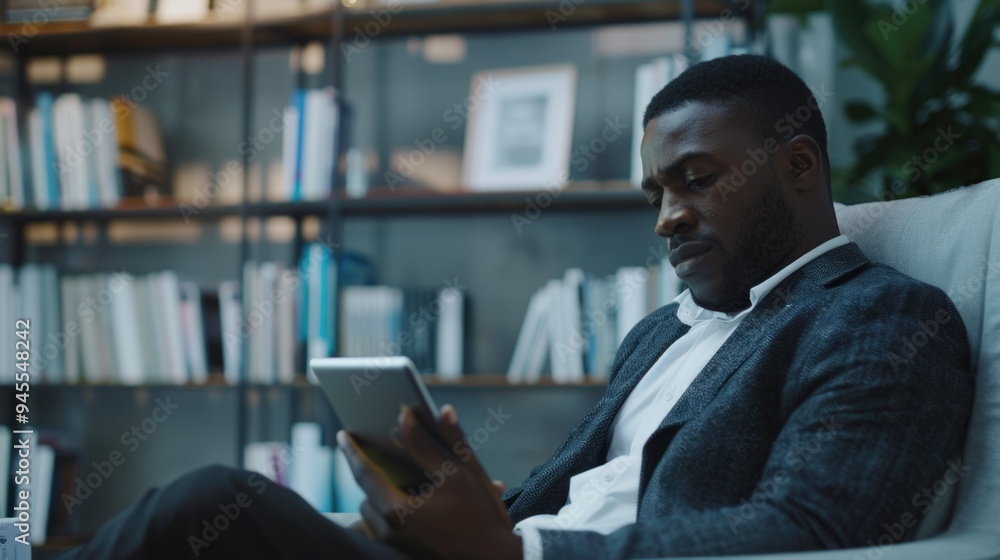 Poster A person seated at a table with a tablet computer