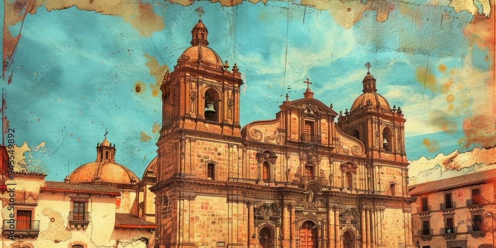 Poster A photo of a large building with a distinctive clock tower, suitable for use in architecture or cityscape contexts