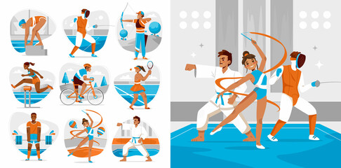 Olympic sports flat cartoon set