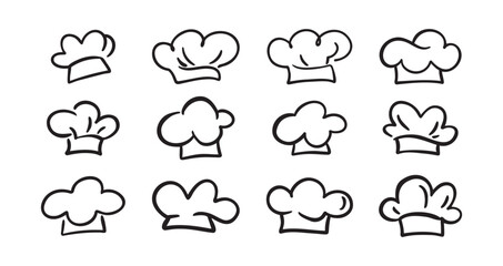 Chef Hat doodle line Art Drawing Icon Design Elements Collection. Logo hand drawn set isolated