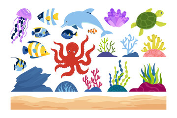 Hand drawn world oceans day icons set