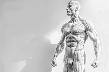 A strong man posing in front of a plain background, showcasing his muscular physique