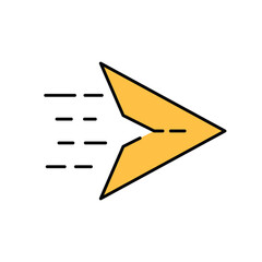 Sending money yellow black line color, editable stroke for mobile banking Flat design icon