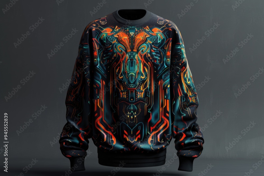 Poster a vibrant jacket with a unique design pattern, perfect for fashion illustrations or product showcase