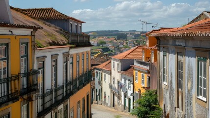 Fototapeta premium A narrow street in a European city with historic buildings and old-fashioned lamps