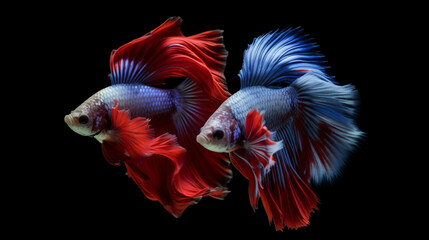 Obraz premium Colorful Siamese Fighting Fish Pair Isolated on Black Background