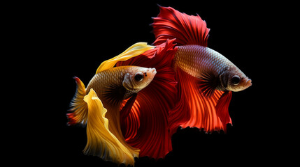 Red and Yellow Siamese Fighting Fish in Black Background