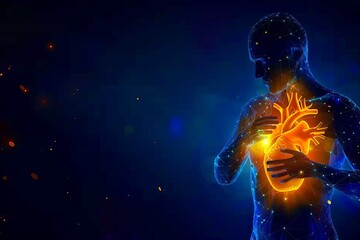 Fototapeta premium 3D Render of a Human Body Holding a Luminous Heart Anatomy, Healthcare, and Wellness Concept