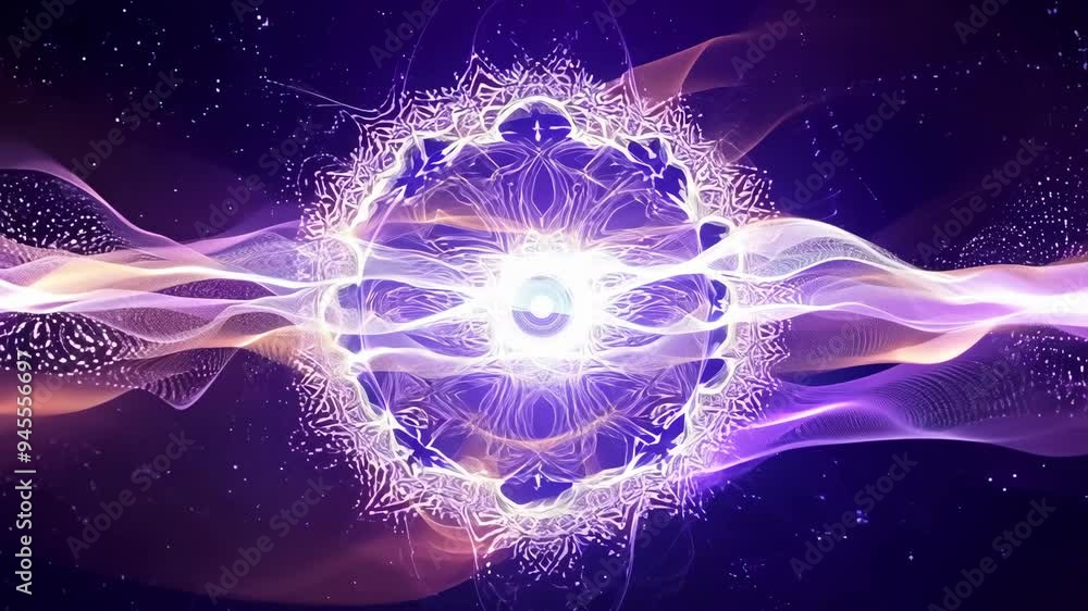 Poster exploring abstract spiritual concepts through mesmerizing cosmic wave patterns