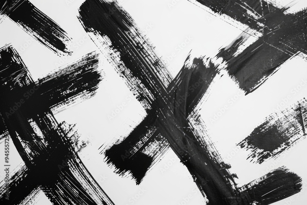 Poster abstract art composition featuring black and white paint strokes on a background