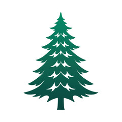 Minimalist vector illustration of evergreen pine trees in a coniferous winter forest with geometric shapes