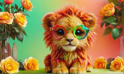 Obraz premium Cute Lion Cub with Funky Glasses
