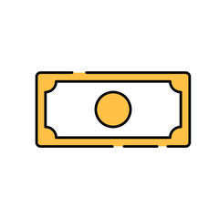 Money icon yellow black line color, editable stroke for mobile banking Flat design icon