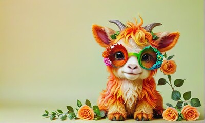 Fototapeta premium Adorable Goat with Floral Glasses