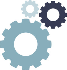 Three interlocking gears in shades of blue, symbolizing precision, teamwork, and mechanical timekeeping.