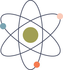 Simplified illustration of an atom with nucleus and orbiting electrons.