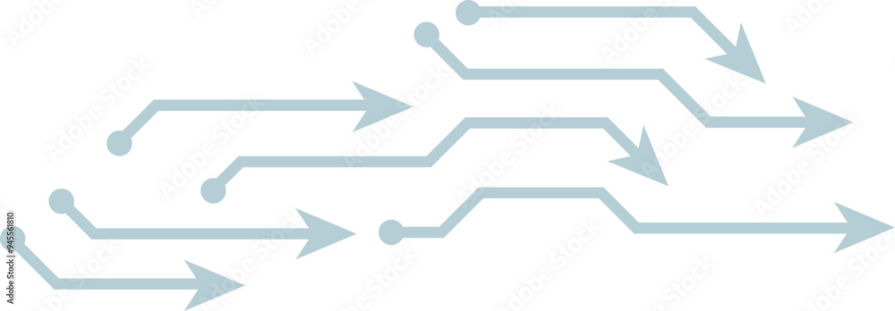 Poster arrows resembling electronic circuit paths symbolize connectivity and data flow.