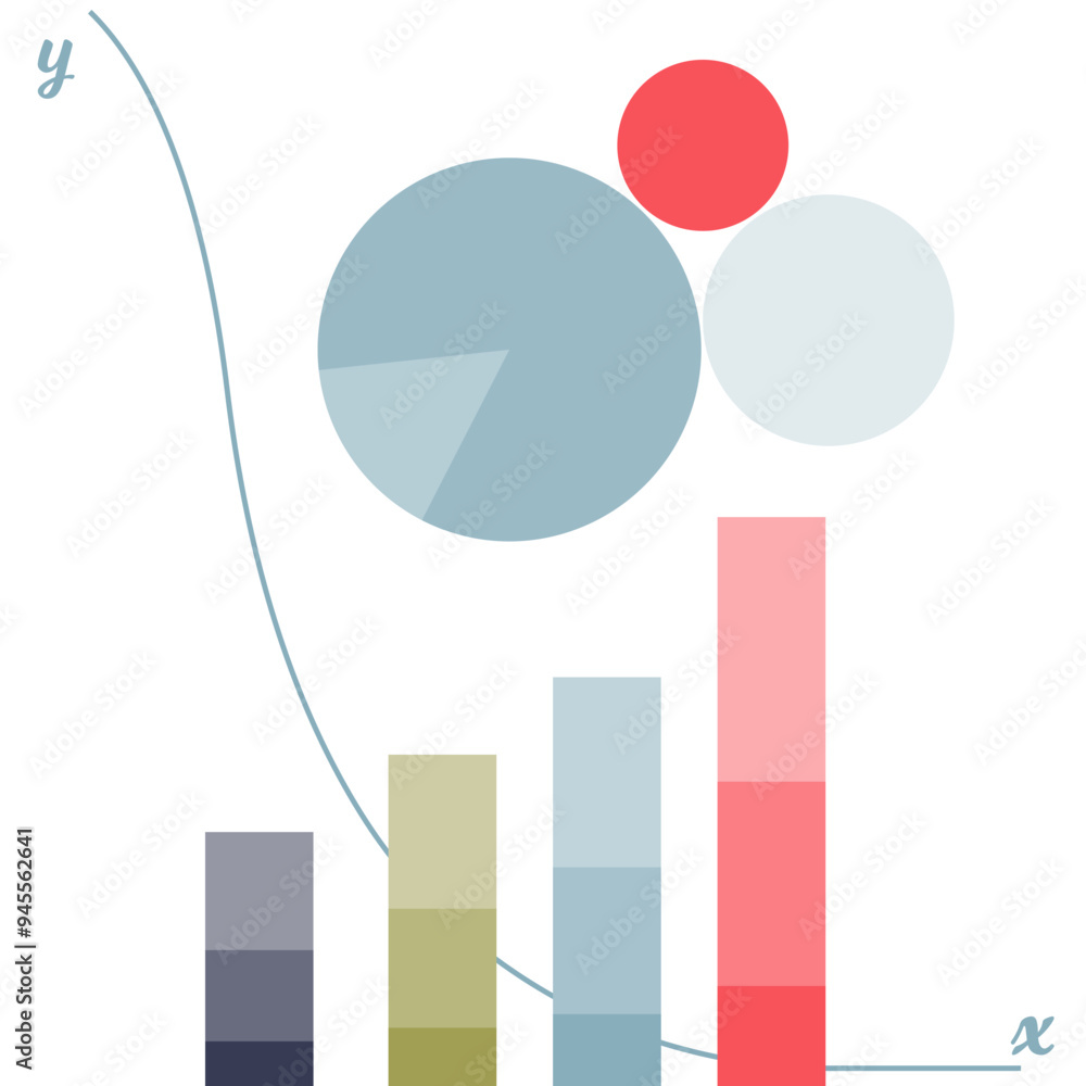 Poster abstract image of various graphs and charts, including pie chart, line graph, and bar chart, symboli