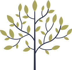 Illustration of a stylized tree with spreading branches and green leaves, symbolizing growth and vitality.