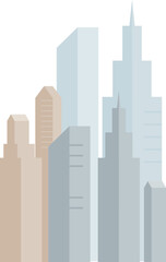 Simplified cityscape illustration with varied skyscrapers in pastel tones, symbolizing urban growth.