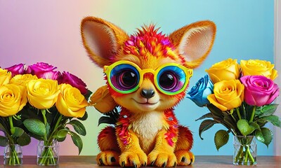 Colorful Fox with Bright Glasses