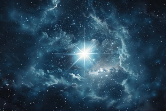 Fototapeta A single bright star shining brightly in the clear night sky