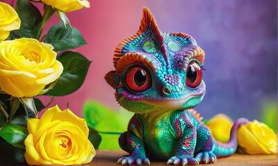 Fototapeta premium Colorful Baby Chameleon with Big Eyes