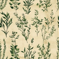 vintage botanical pattern on vintage paper, seamless repeating pattern, minimal pattern