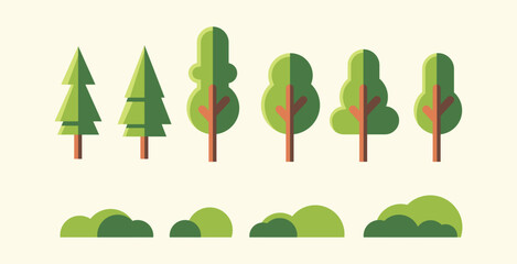 collection of trees in flat style on white background