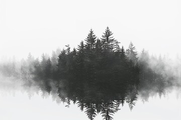 Dark Spruce Wood Silhouette Surrounded by Fog on white. Dark Spruce Wood Silhouette Surrounded by Fog on white.