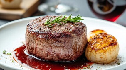 Steak, red wine, delicious food 