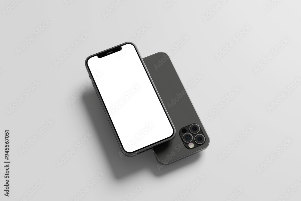 Poster realistic smartphone mockup blank white screen on white background, for ui presentation, 3d renderin