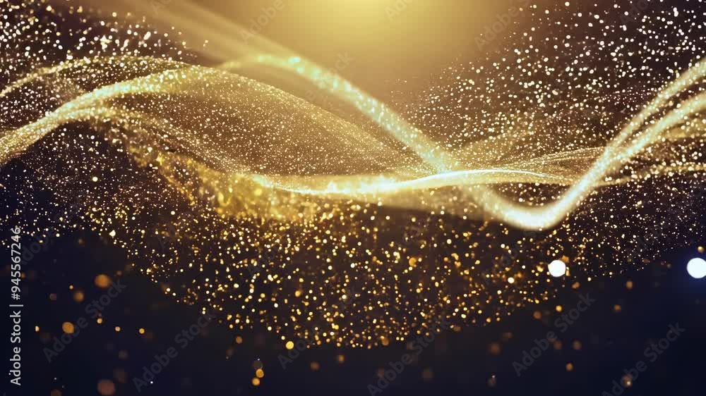 Poster golden abstract waves shimmering in a mystical atmosphere with sparkling light effects