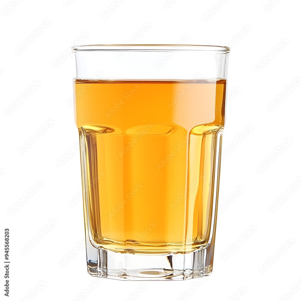 Poster closeup of a refreshing glass of crisp and fizzy cider placed on a minimalist white background with 