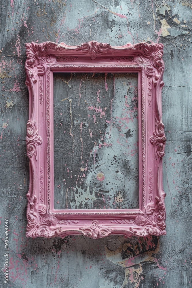 Poster a pink picture frame hangs on a white wall with a simple and elegant design