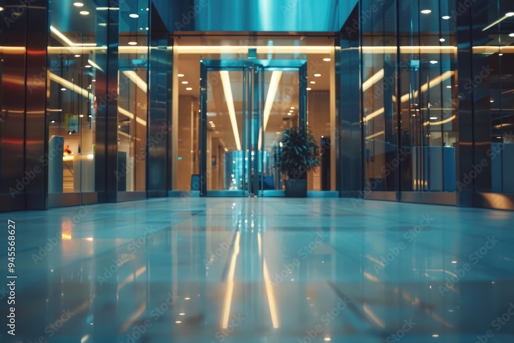 Aufkleber a quiet and peaceful atmosphere fills this empty lobby featuring a single plant in the center