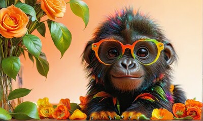 Adorable Baby Monkey with Orange Glasses