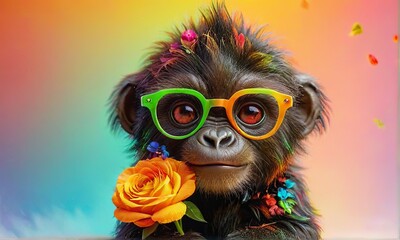 Adorable Baby Monkey with Orange Glasses