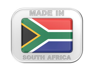 Made in South Africa, silver badge with the national flag of the Republic of South Africa