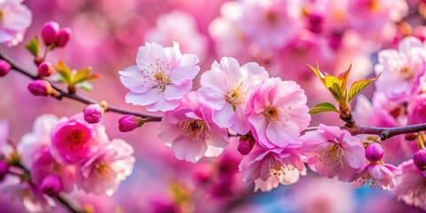 Fototapeta premium Pink sakura flowers blooming in April, captured in stunning macro photography, sakura, cherry blossom, pink, flowers, spring