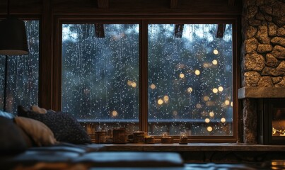 Rainy Day View from a Cozy Cabin