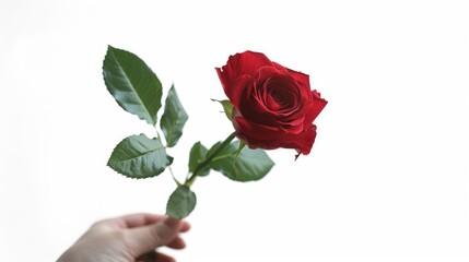 A person holding a red rose in their hand, useful for romantic or floral-themed designs - Powered by Adobe