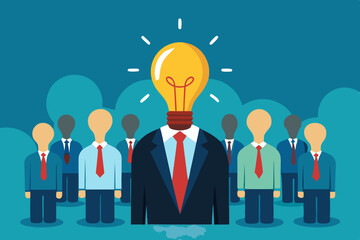 Be different, leadership individuality or unique candidate, courage or determination to success, freedom, stand out from other, freedom or creativity concept, businessman with bright lightbulb head.
