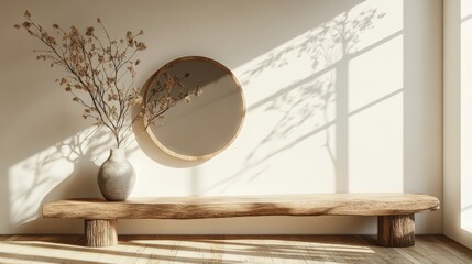 Luxury interior design of a living room featuring a huge circular mirror