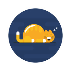 Sleeping cat on circle navy color Flat design icon.