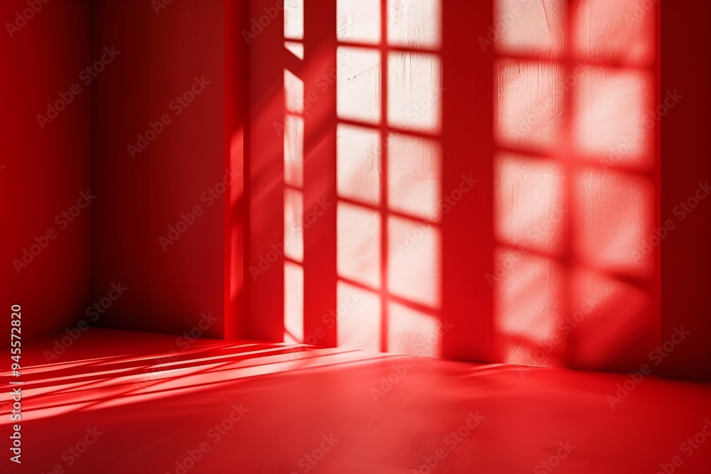 Poster red room with window and light from the window.