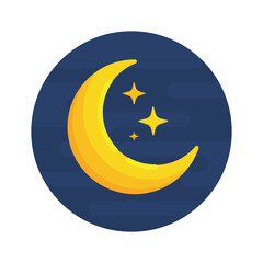 Moon and stars sleepy circle navy color Flat design icon.